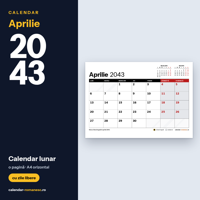 Calendar Aprilie 2043 de imprimat