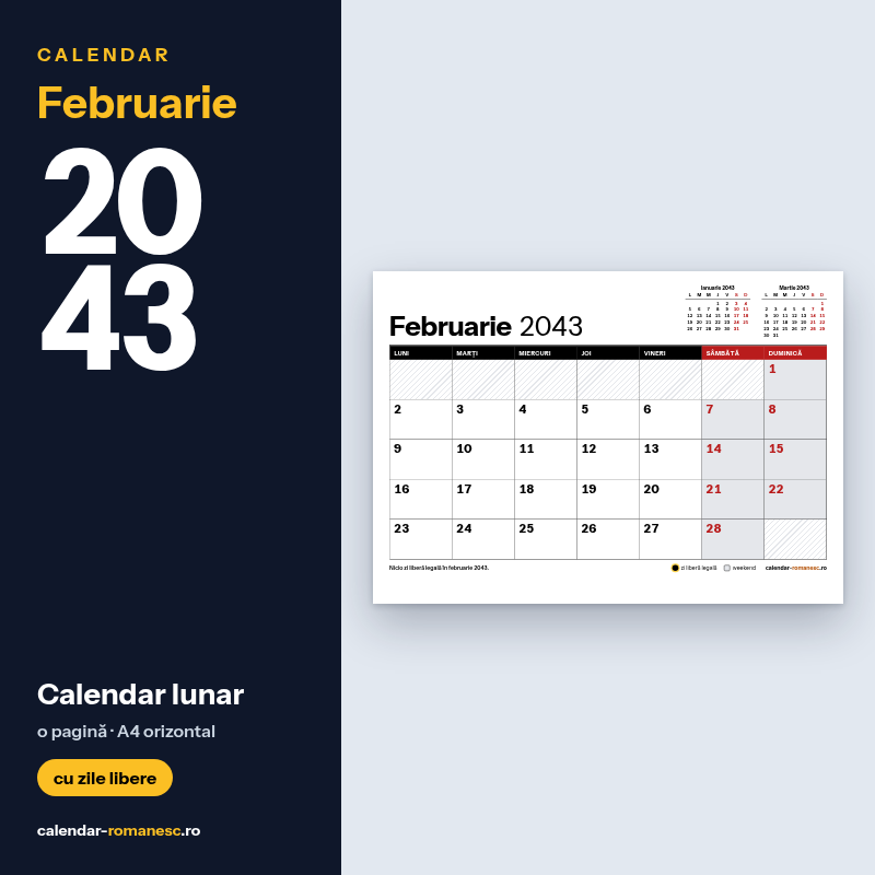 Calendar Februarie 2043 de imprimat