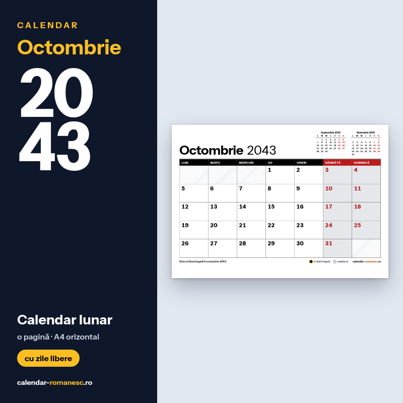 Calendar Octombrie 2043 de imprimat