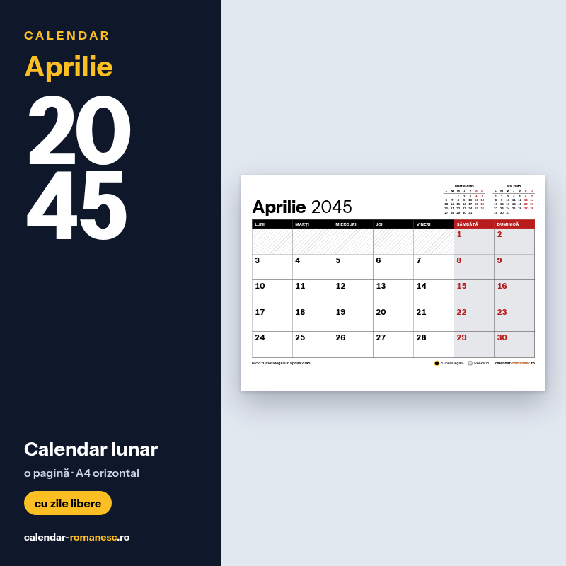 Calendar Aprilie 2045 de imprimat