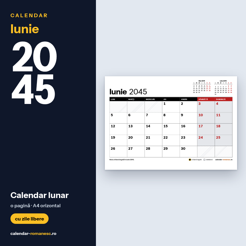 Calendar Iunie 2045 de imprimat