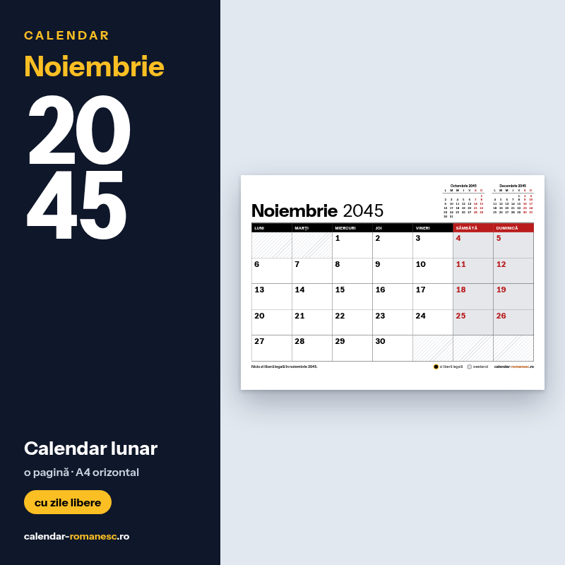 Calendar Noiembrie 2045 de imprimat