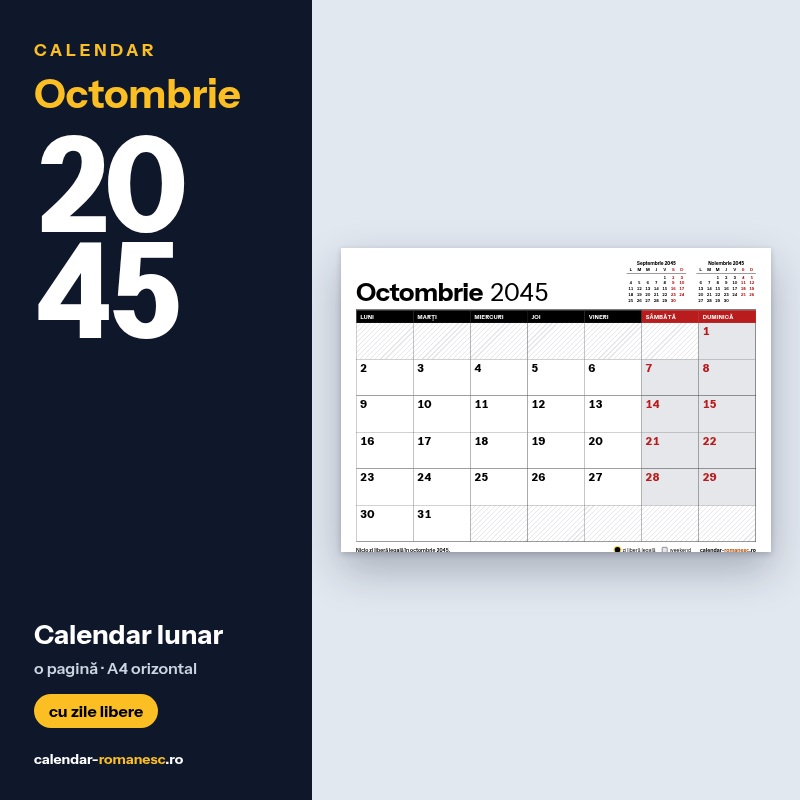 Calendar Octombrie 2045 de imprimat
