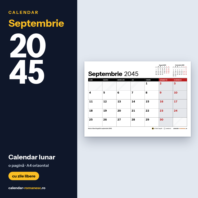 Calendar Septembrie 2045 de imprimat