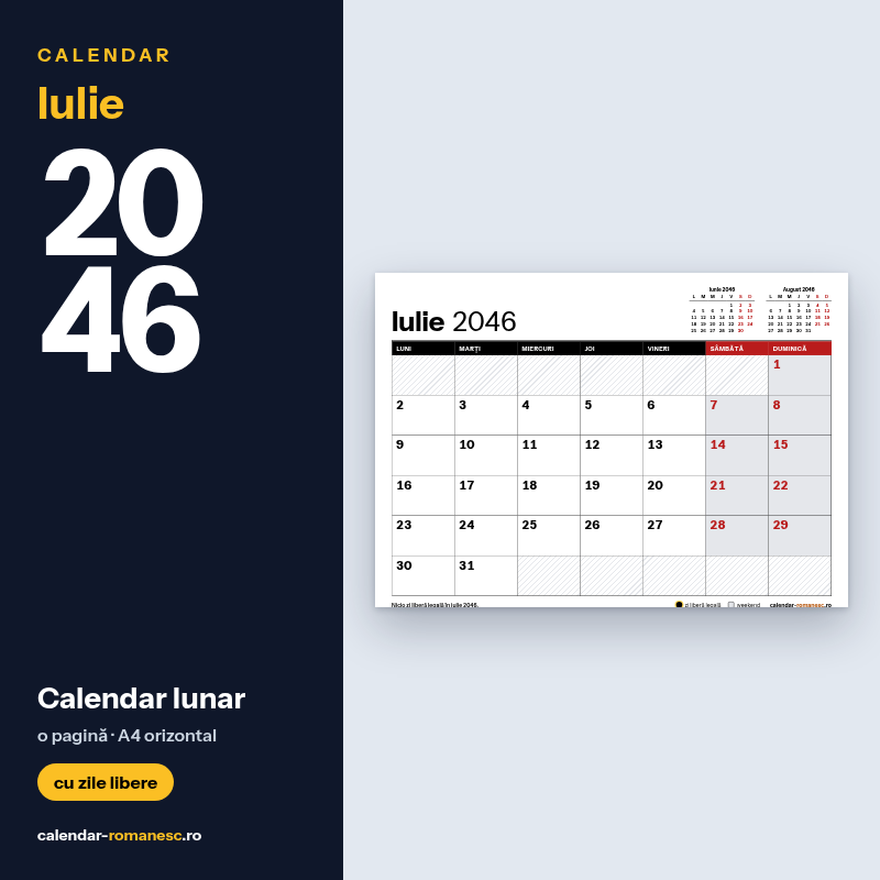 Calendar Iulie 2046 de imprimat