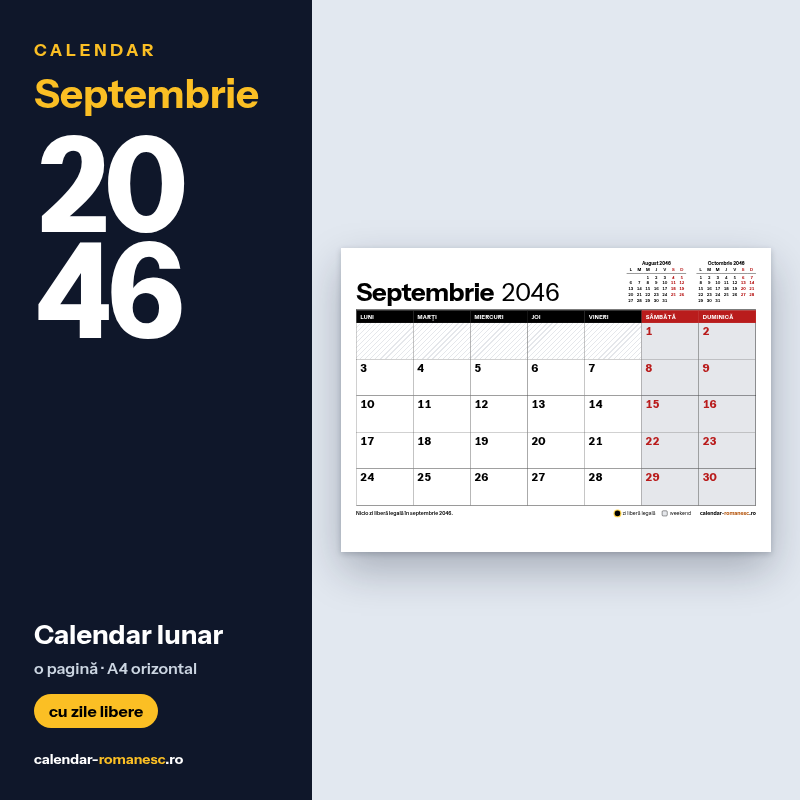 Calendar Septembrie 2046 de imprimat