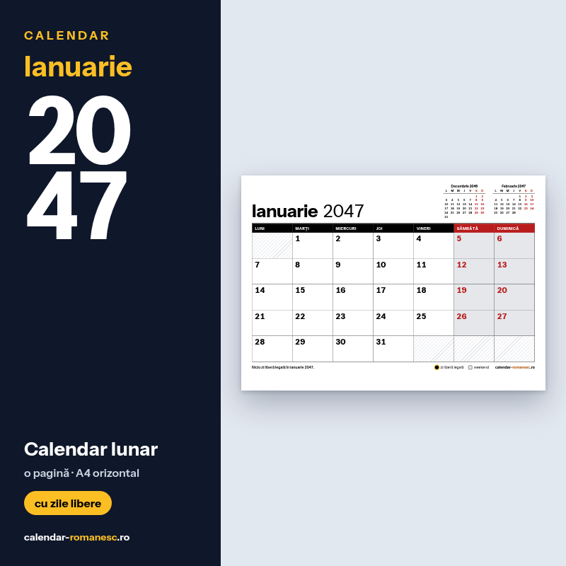 Calendar Ianuarie 2047 de imprimat
