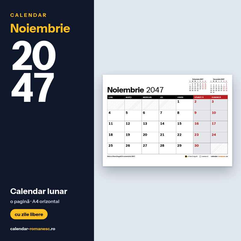 Calendar Noiembrie 2047 de imprimat