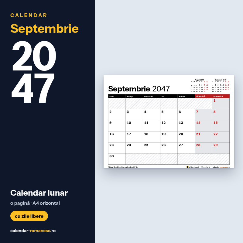 Calendar Septembrie 2047 de imprimat