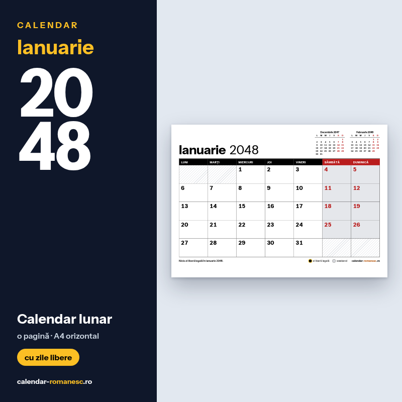 Calendar Ianuarie 2048 de imprimat