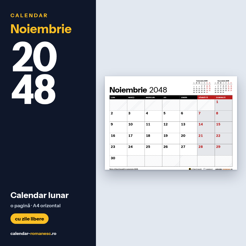 Calendar Noiembrie 2048 de imprimat