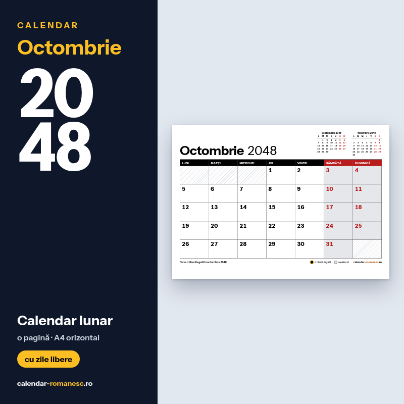 Calendar Octombrie 2048 de imprimat