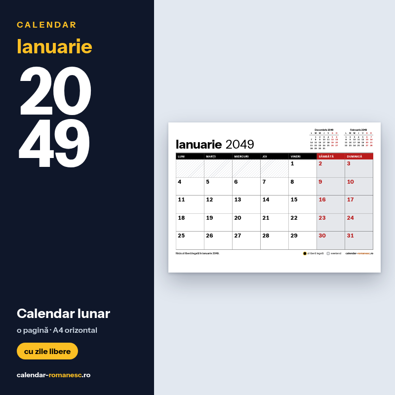 Calendar Ianuarie 2049 de imprimat
