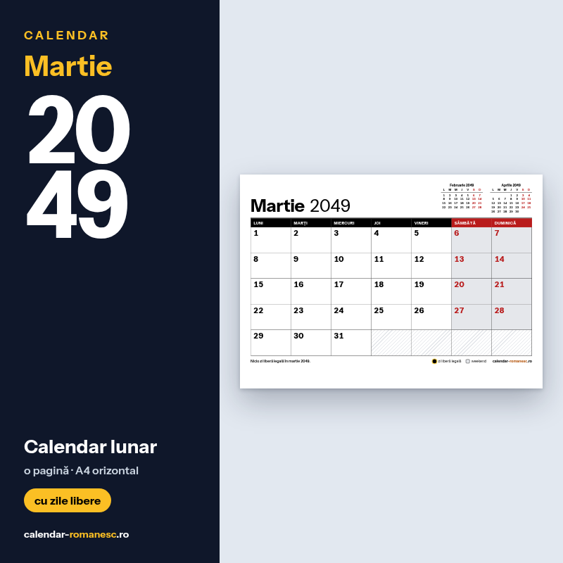 Calendar Martie 2049 de imprimat