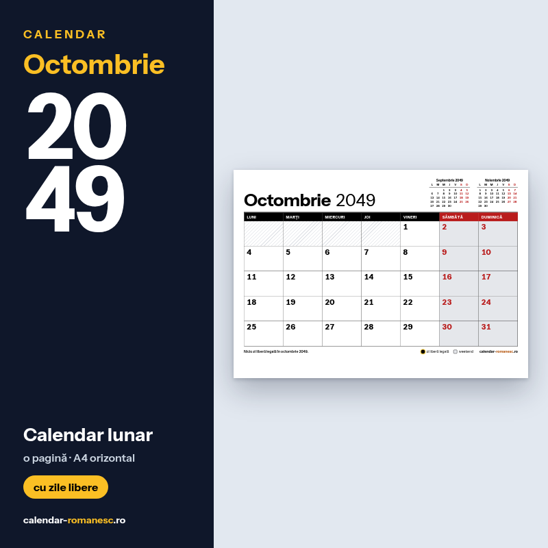 Calendar Octombrie 2049 de imprimat