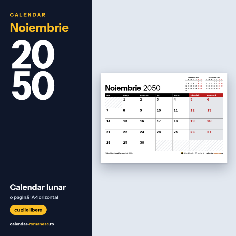 Calendar Noiembrie 2050 de imprimat