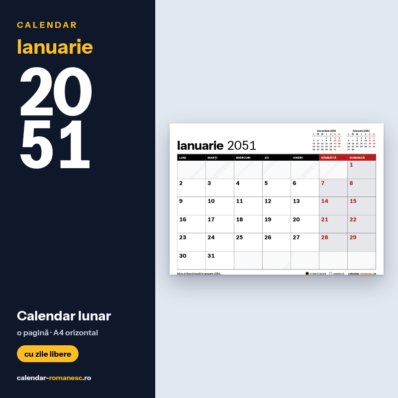 Calendar Ianuarie 2051 de imprimat