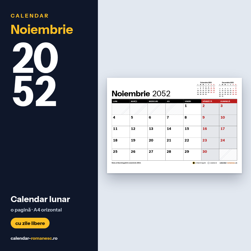 Calendar Noiembrie 2052 de imprimat