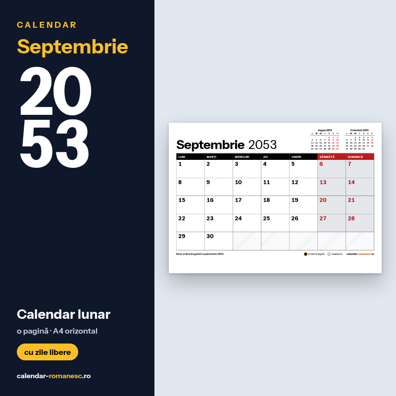 Calendar Septembrie 2053 de imprimat
