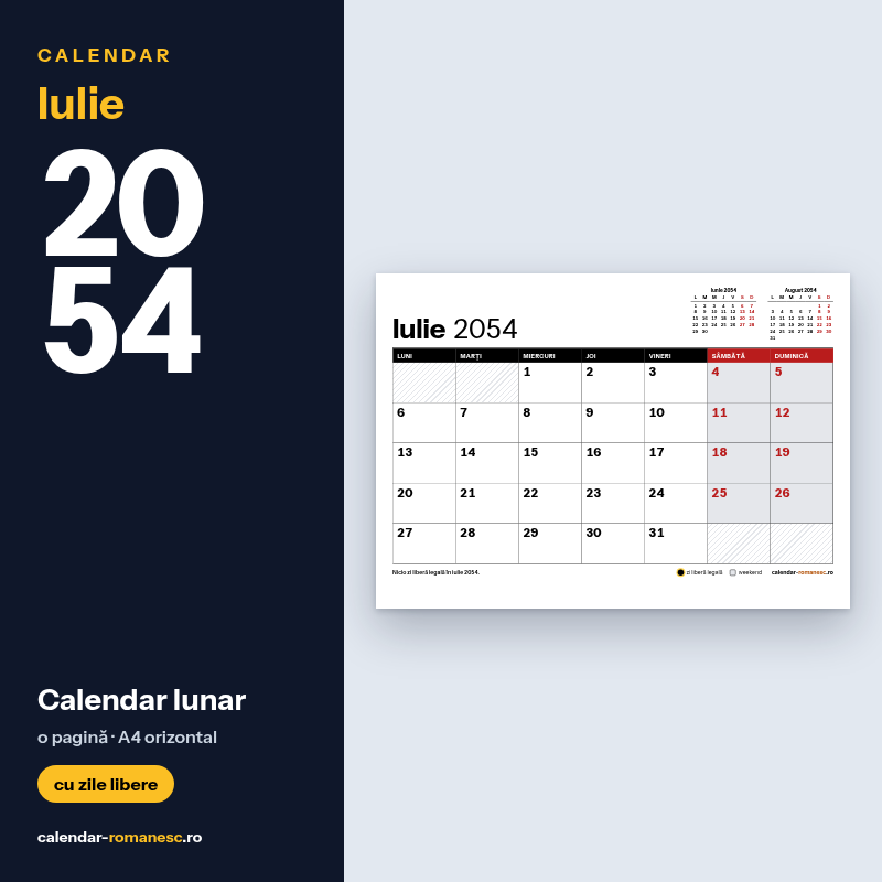 Calendar Iulie 2054 de imprimat
