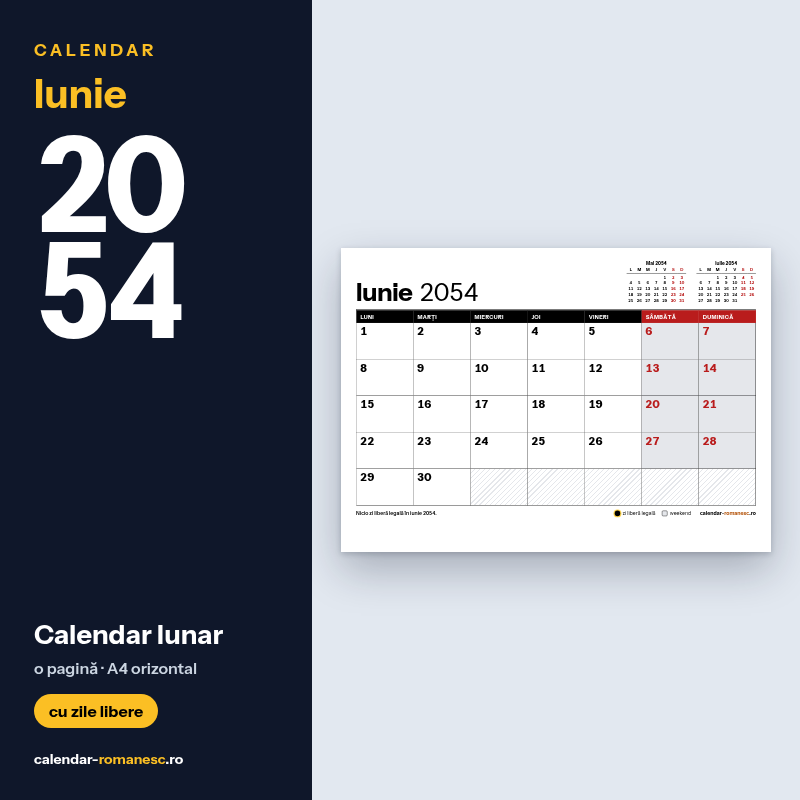 Calendar Iunie 2054 de imprimat
