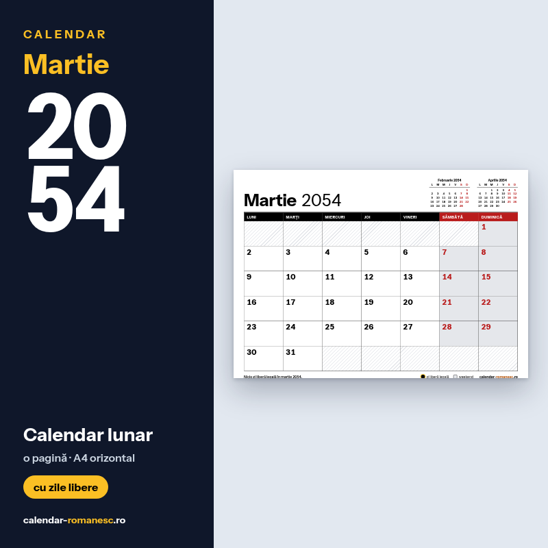 Calendar Martie 2054 de imprimat
