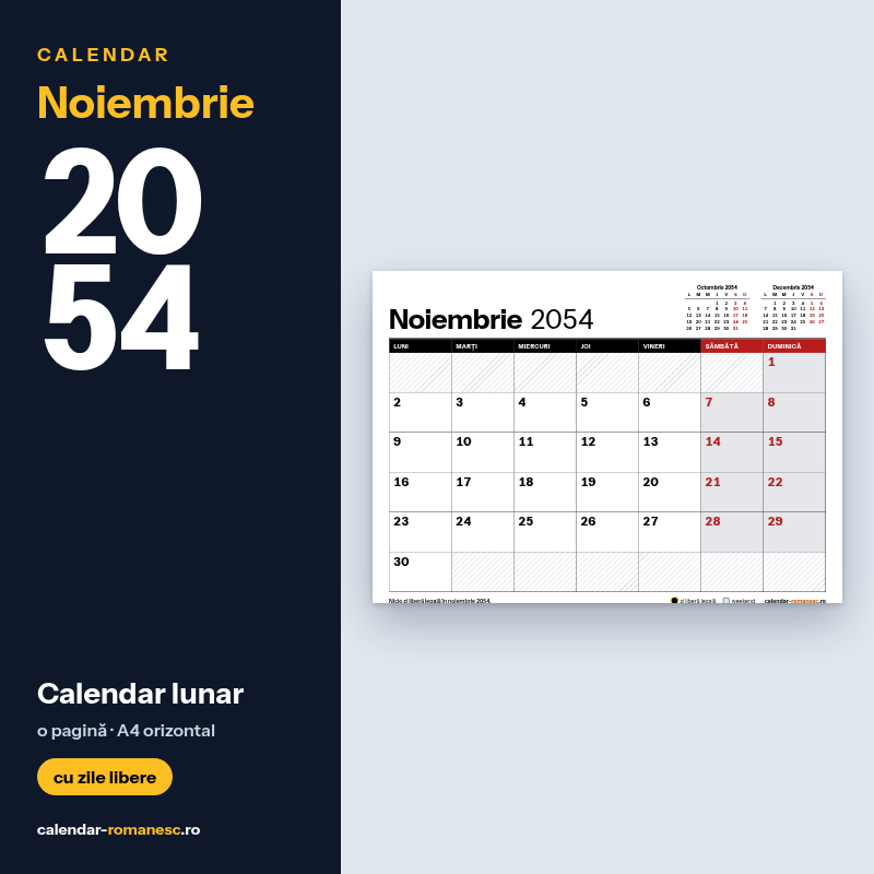 Calendar Noiembrie 2054 de imprimat