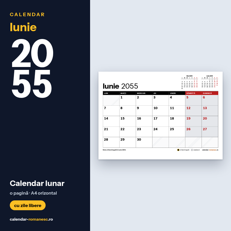 Calendar Iunie 2055 de imprimat