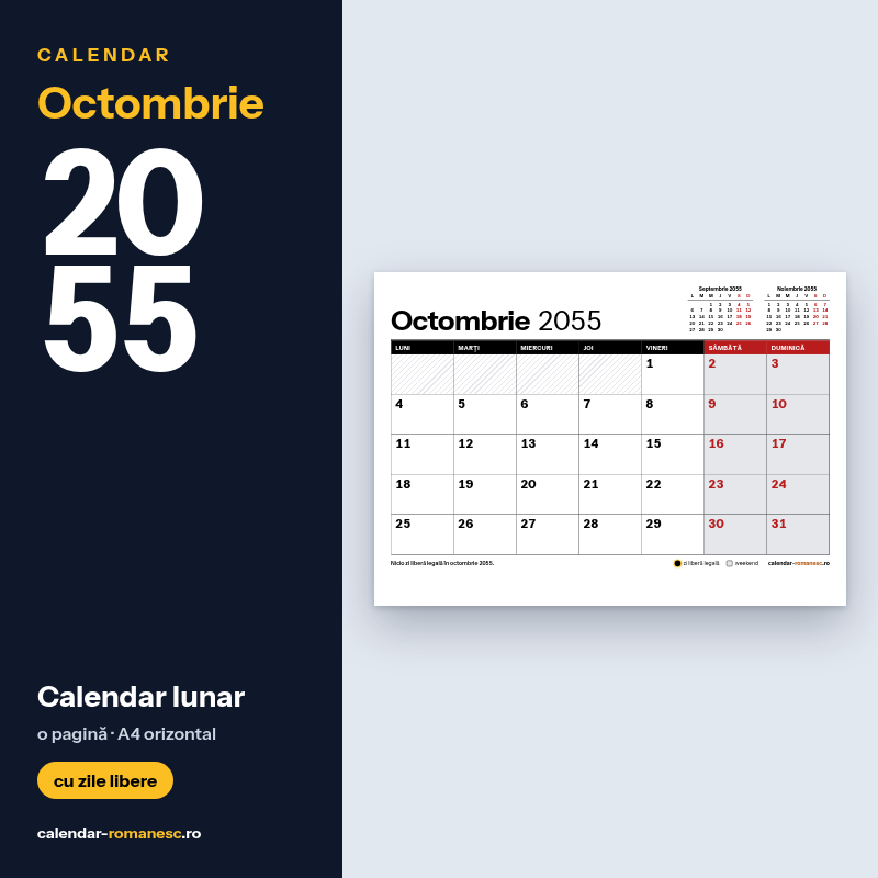 Calendar Octombrie 2055 de imprimat