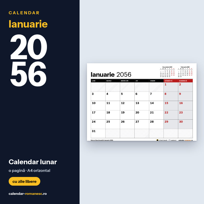 Calendar Ianuarie 2056 de imprimat