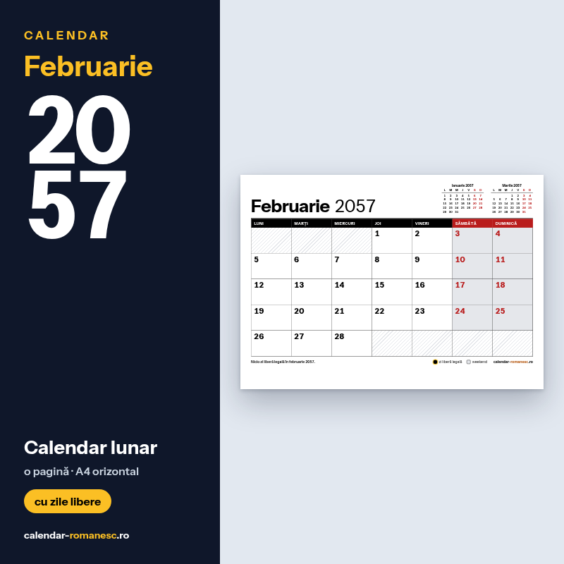 Calendar Februarie 2057 de imprimat