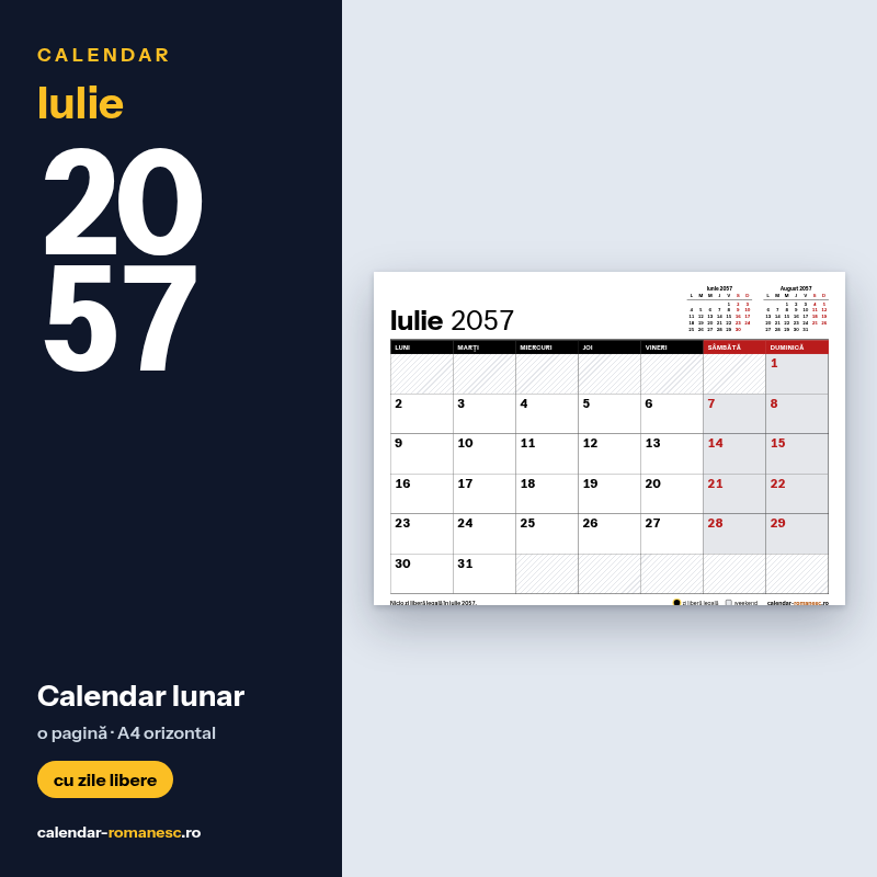 Calendar Iulie 2057 de imprimat