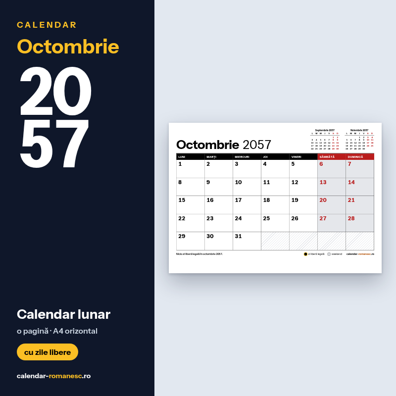 Calendar Octombrie 2057 de imprimat