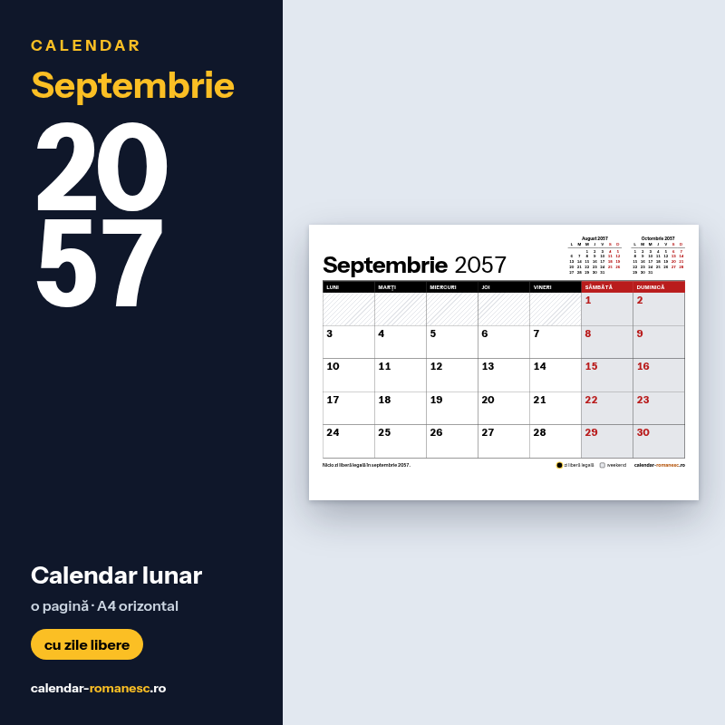 Calendar Septembrie 2057 de imprimat