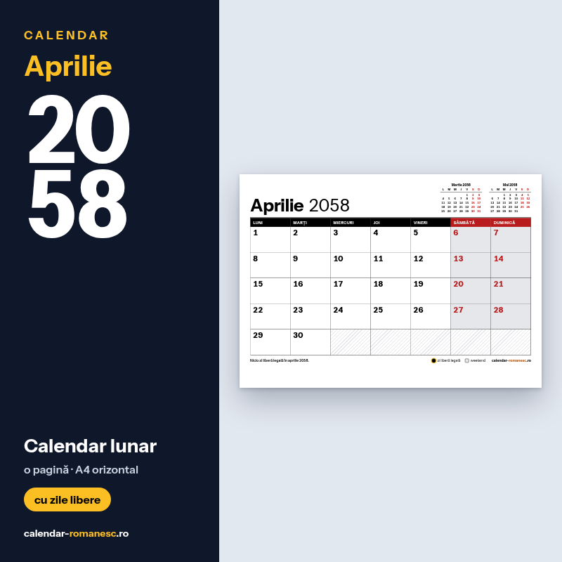 Calendar Aprilie 2058 de imprimat