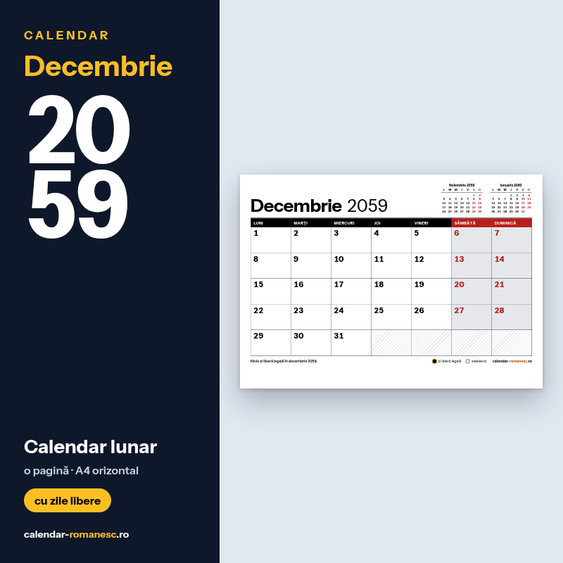 Calendar Decembrie 2059 de imprimat