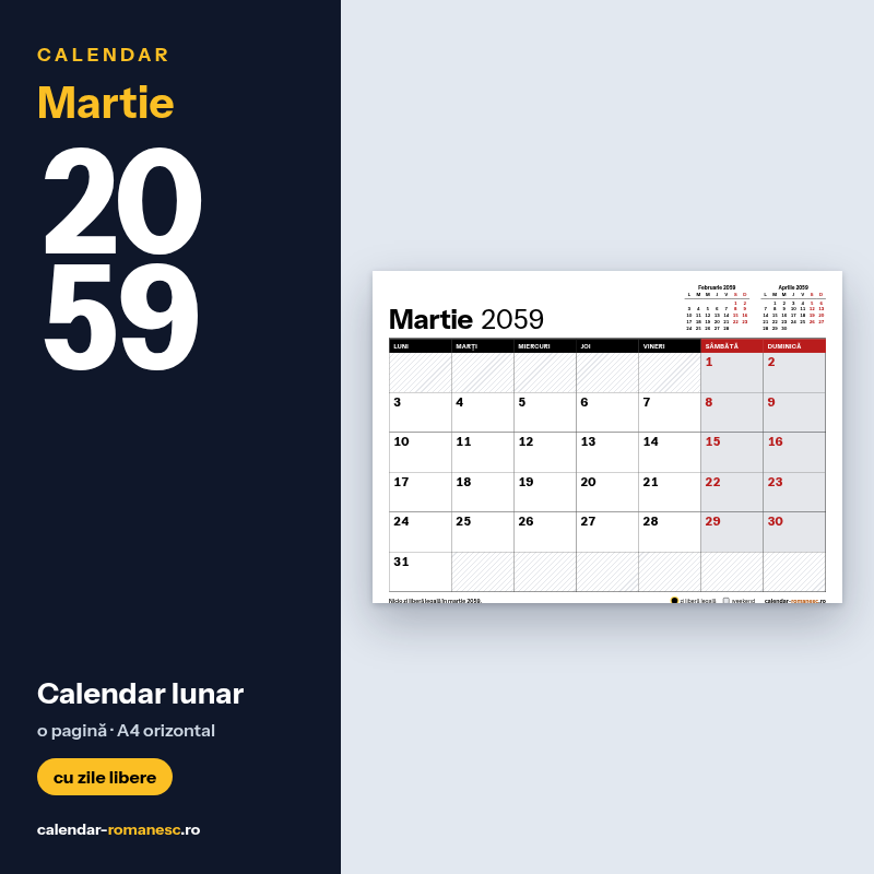 Calendar Martie 2059 de imprimat