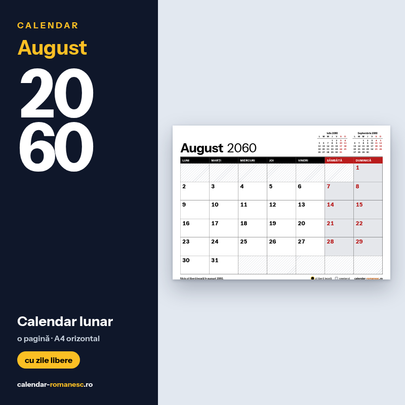 Calendar August 2060 de imprimat