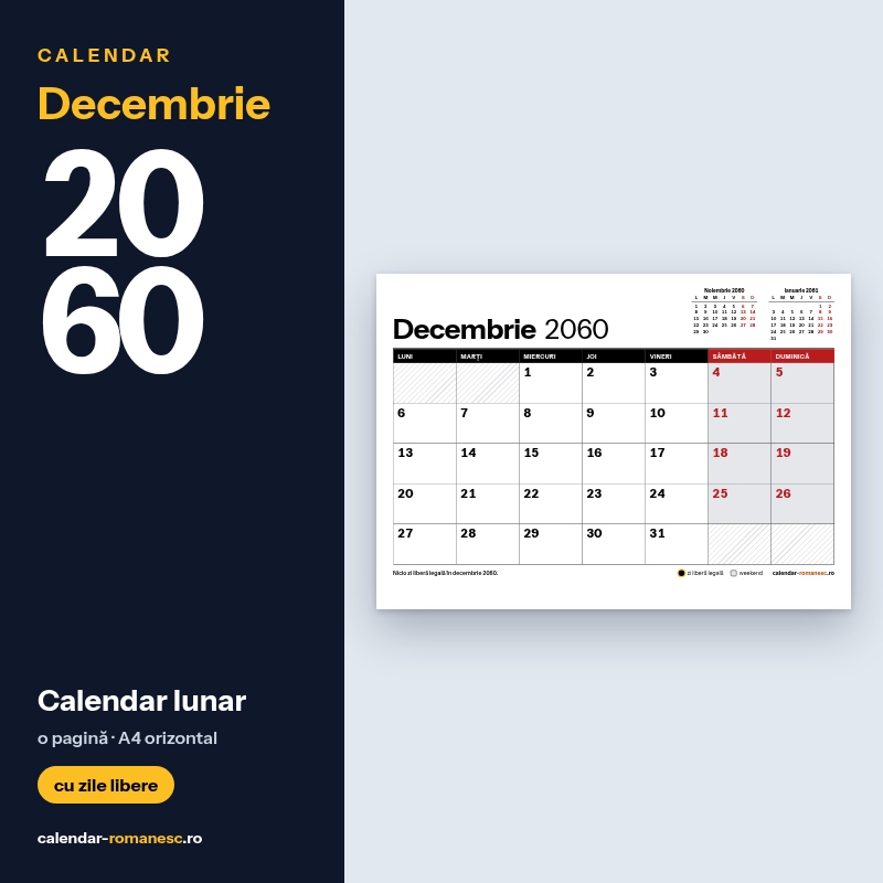 Calendar Decembrie 2060 de imprimat