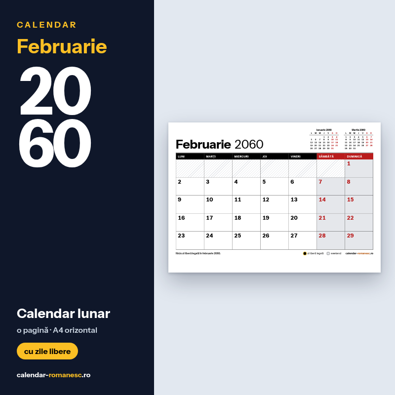 Calendar Februarie 2060 de imprimat