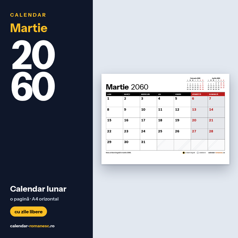 Calendar Martie 2060 de imprimat