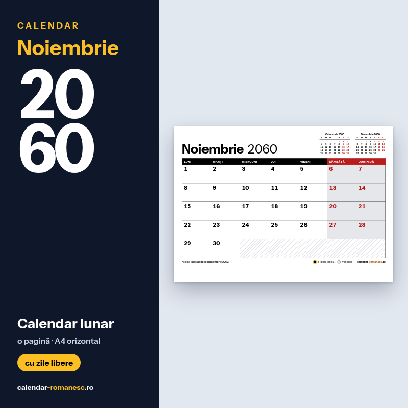 Calendar Noiembrie 2060 de imprimat