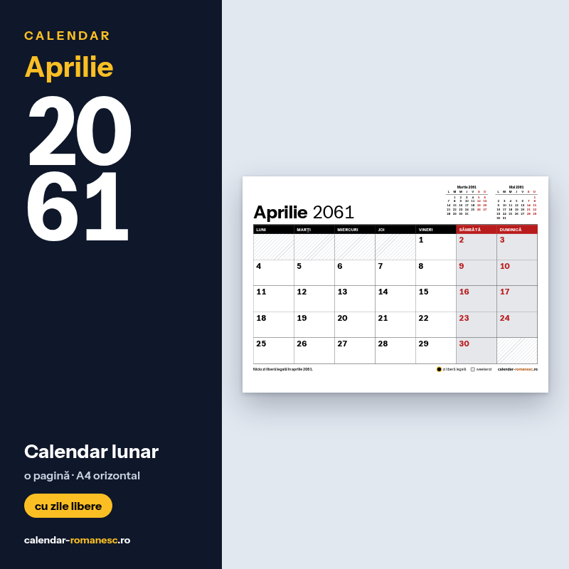 Calendar Aprilie 2061 de imprimat