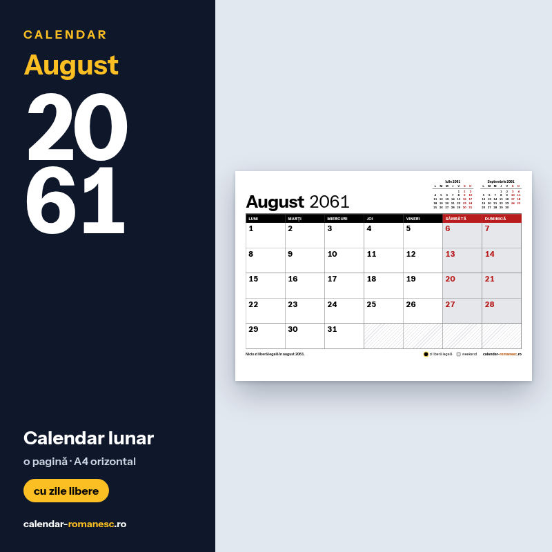 Calendar August 2061 de imprimat