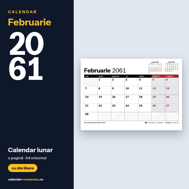 Calendar Februarie 2061 de imprimat