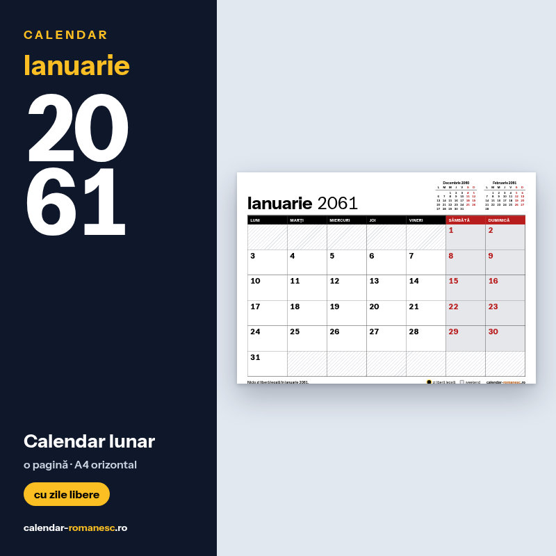 Calendar Ianuarie 2061 de imprimat