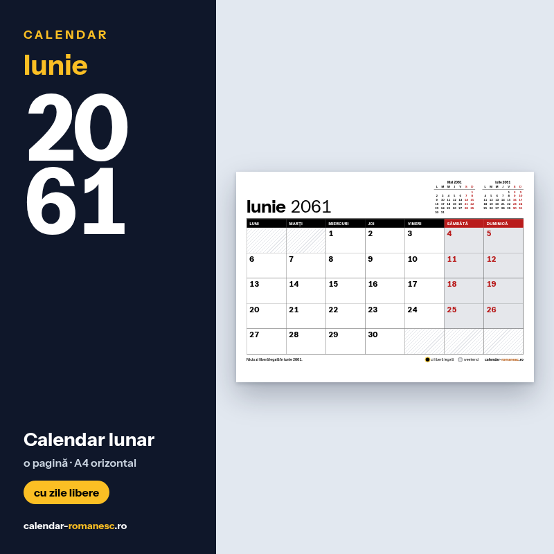 Calendar Iunie 2061 de imprimat