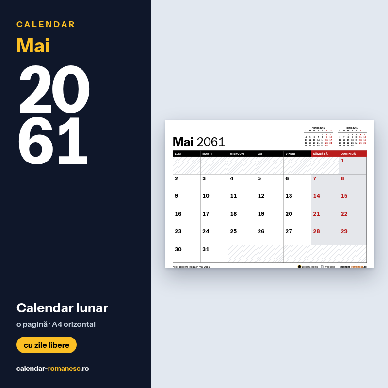 Calendar Mai 2061 de imprimat