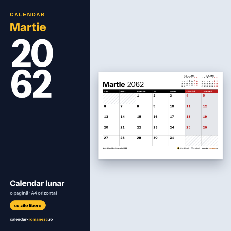 Calendar Martie 2062 de imprimat
