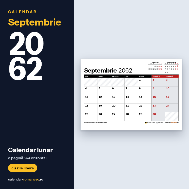 Calendar Septembrie 2062 de imprimat